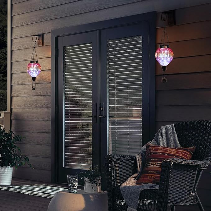 2PC Hot Air Balloon Solar Lantern Outdoor Waterproof Gradient Orange Glass Balloon Lantern Lights Hanging Solar Lights for Outside Patio Garden Tree Porch Yard Gift for Women Mom