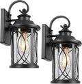 Treekee Outdoor Light Fixture Wall Mount Modern Exterior Wall Sconce with Seeded Glass &amp E26 Sockets for Front Porch Farmhouse Rustic Black Wall Lantern Lamp for Patio Garage Home Yard