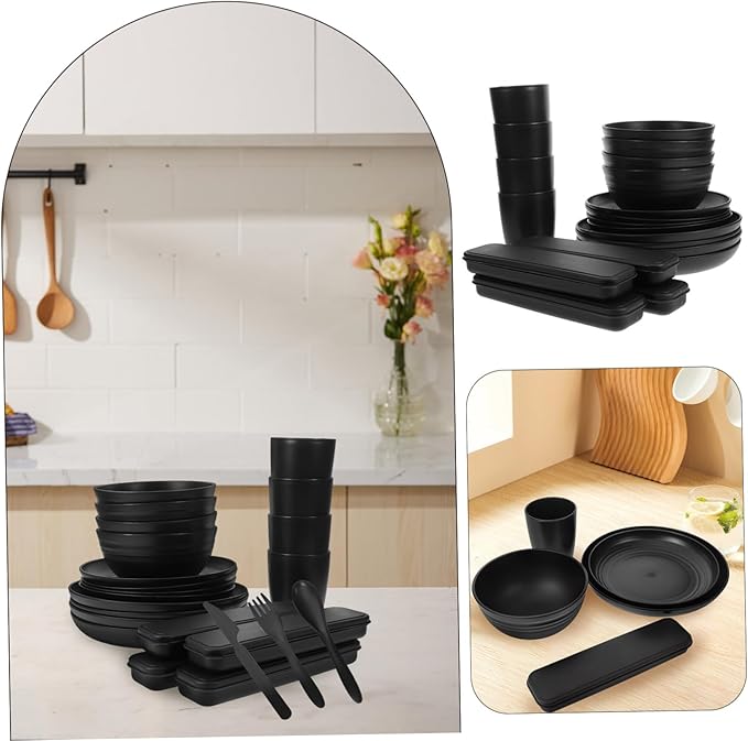 4sets Black Camping Cookware Rv Dishes Camper Essentials Cutlery Easy Clean Utensils Case