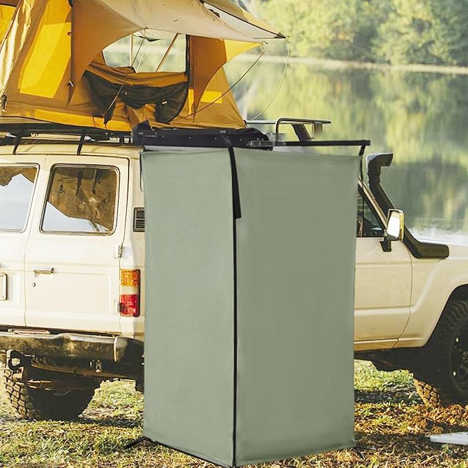 Vehicle Side Shower Tent Shower Room Toilet Stall Restroom Privacy Shelter Bathroom for Van Automotive Outside Beach Travel Dark Green