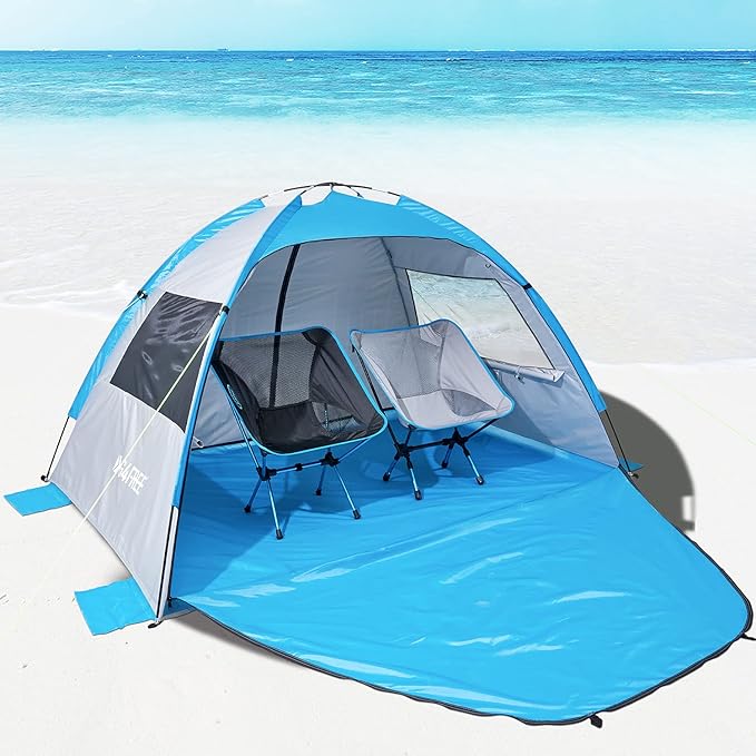 G4Free Portable Beach Tent 2-3 Persons Sun Shade Shelter UPF 50+ Sport Umbrella Canopy with Extendable Floor Foldable Lightweight