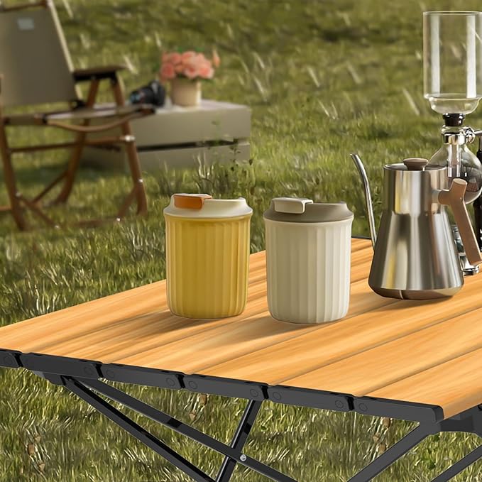 Portable Camping Table Compact Camping Side Table with Carrying Bag Ultralight Aluminum Beach Table Folding for Hiking Camping Picnicking BBQ Outdoor Cooking (Wood Medium 22)