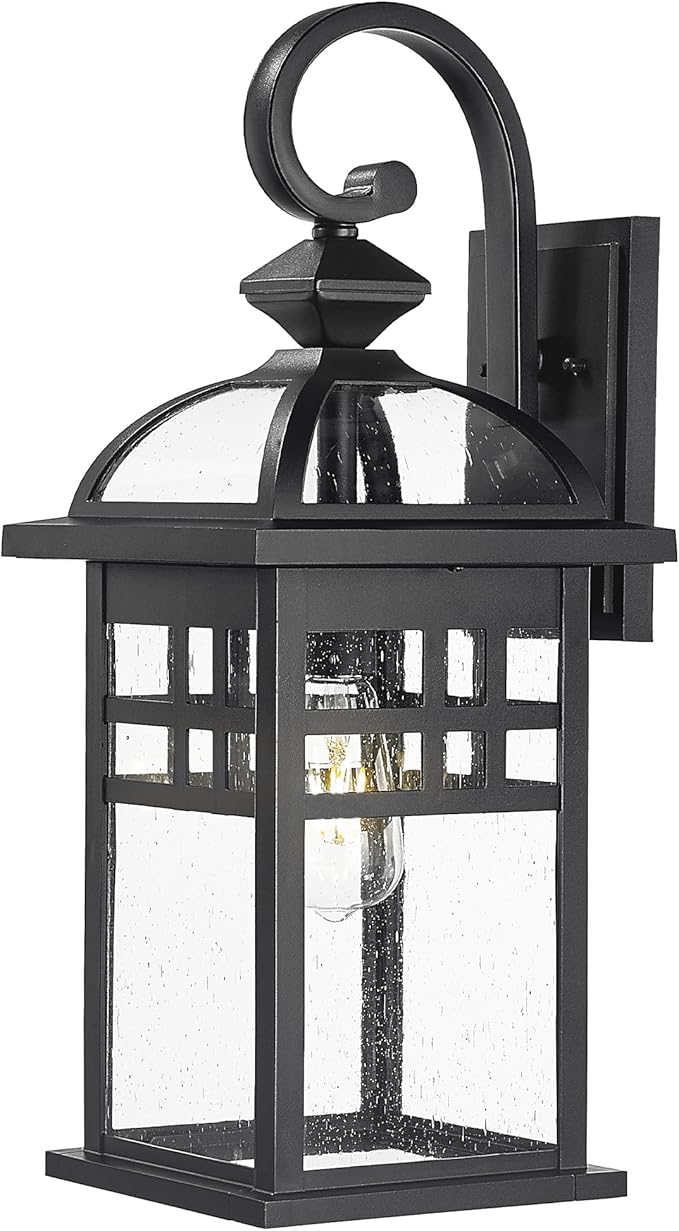 Emliviar Large Black Outdoor Wall Light 22 Inch Farmhouse Outdoor Lights for House Die-cast Aluminum with Seeded Glass Shade DE281B-M BK