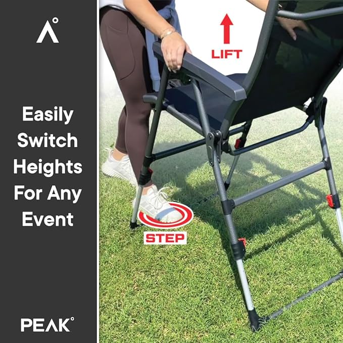 Sports Chair - Height Adjustable Camping Chair with 3 Levels Lightweight Aluminum Mesh Back - Rise Above The Crowd with Ultimate Comfort &amp Versatility