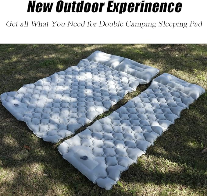 Sleeping Pad for Camping Inflatable Sleeping Mat with Pillow Camping Pad with Built-in Foot Pump Lightweight Camping Mattress Pad for Car Camping Backpacking Tent and Hiking (Full (Grey))