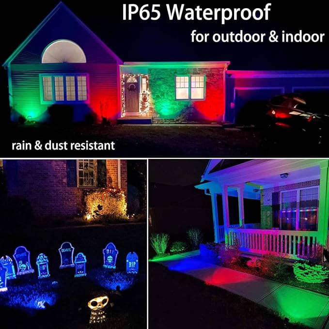 Outdoor Spotlights Yard Spot Lights with Timer Colored Warm White 20W RGB LED Landscape Light IP65 Waterproof Uplight with Spiked Stand for Lawn House Flag Pathway Porch Christmas (4 Lights)