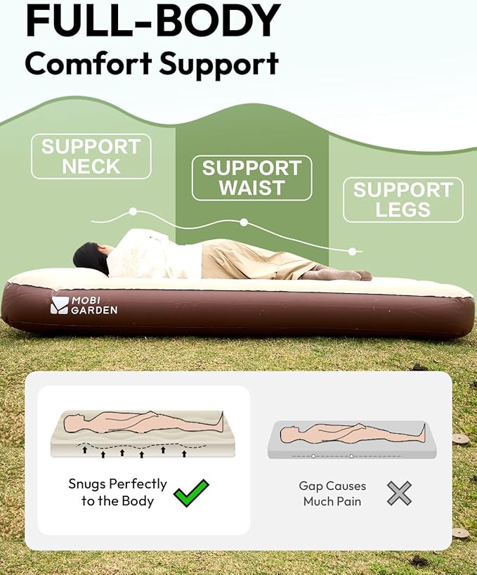 MOBI GARDEN Twin Air Mattress with Built-in Pump Quick Self-Inflating Inflatable Mattress for Home Camping Guests &amp Travel Puncture-Resistant &amp Portable Blow Up Camping Air Mattress