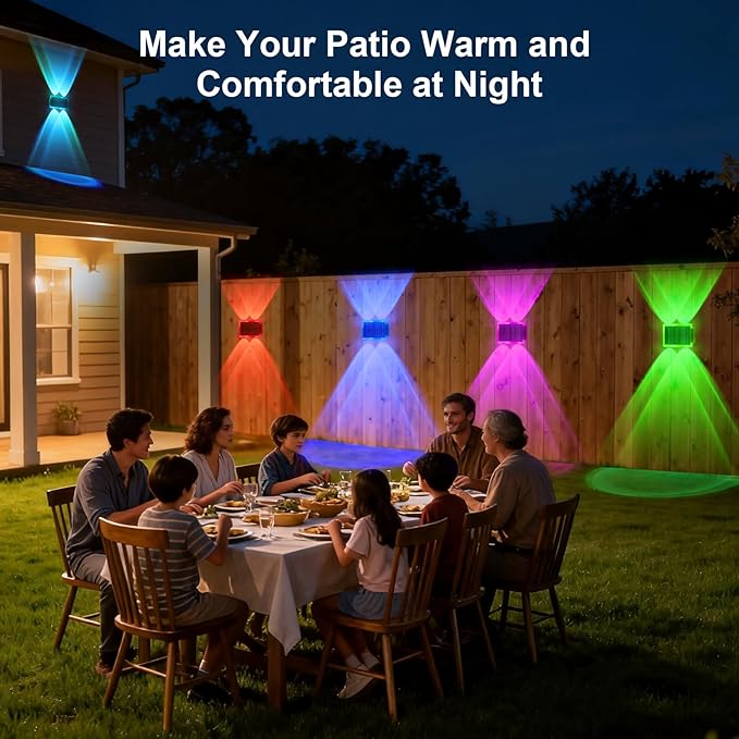 Solar Fence Lights Outdoor New Up Down Lighting Fence Lights Solar Powered with 8 Modes Warm White/RGB IP65 Waterproof Solar Wall Light for Backyard Wall Pathway Deck Patio Decor - 8 Pack