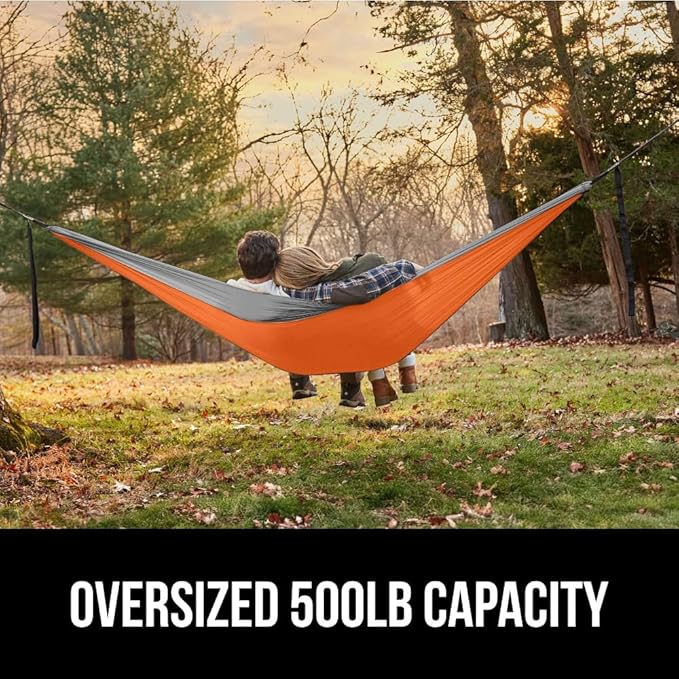 GORILLA GRIP Durable Camping Hammock with Heavy Duty Tree Straps Portable Hammocks for Outside Easy to Use Travel Swing Chair Outdoor Camper Hiker Essentials Backpacking Gear Gifts Double Orange