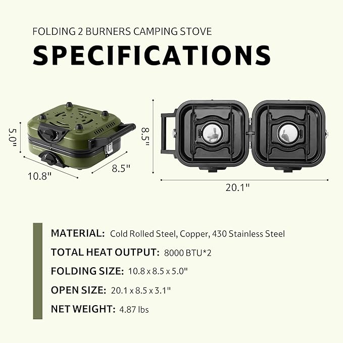 Naturehike 2 Burner Folding Camping Stove Portable Propane Gas Stove with Carry Bag 16000 BTU High-Performance Camp Stove with ETL Certification Adjustable Burners &amp Piezo Ignition