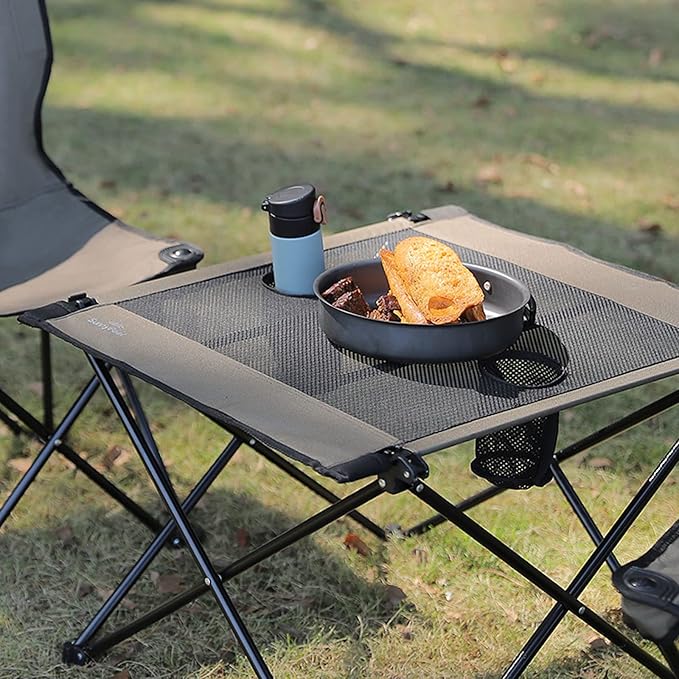 SUNNYFEEL Outdoor Folding Table | Lightweight Mesh Compact Camping Table Roll Up Top 2 People Portable Camp Tables with Carry Bag for Picnic/Cooking/Beach/Travel/BBQ