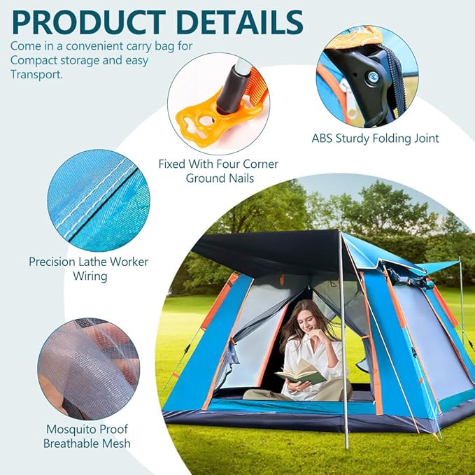 Camping Tent 2/3/4 Person Waterproof &amp Windproof Tents with Rain Fly and Carrying Bag Easy Setup Instant Family Travel Tent for Backpacking Hiking Camping