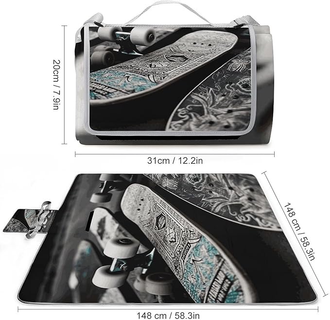 Skate Boards Beach BlanketPortable Waterproof Picnic Blanket58.3''x 58.3'' Extra Large Picnic Mat for BeachCamping Grass Lawn Park Accessorie for Festival BBQ