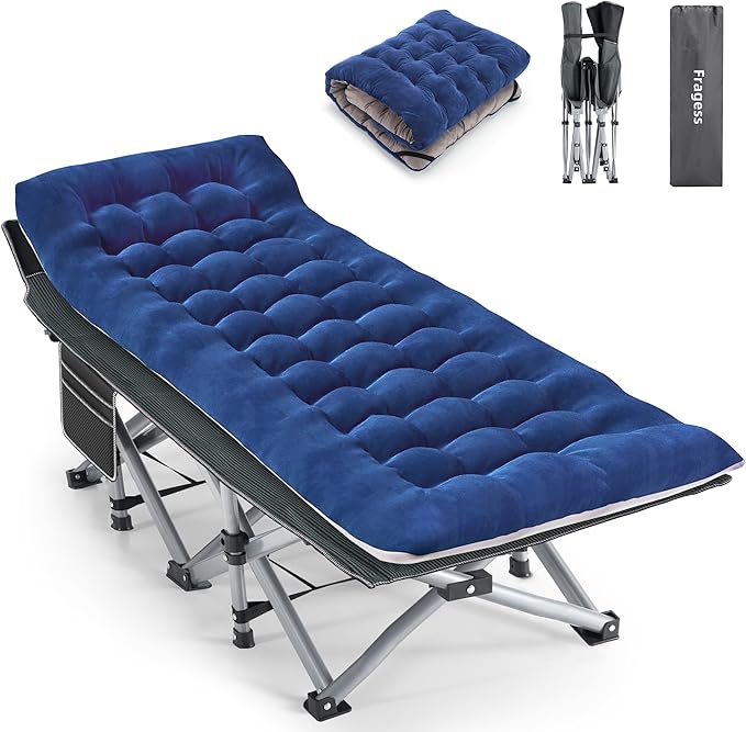 Camping Cot Sleeping Cots Portable Camping cots with Cushion Pillow and Carry Bag 1200D Double Layer Oxford 600 LBS Weight Capacity Cots for Sleeping (Blue)
