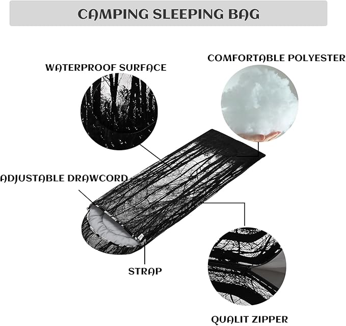 Sleeping Bags for Adults and Kids3D Printing Camping Sleeping Bag for Girls Boys Lightweight Waterproof Cold/Warm 3-SeasonOutdoor Travel with Compression Bags