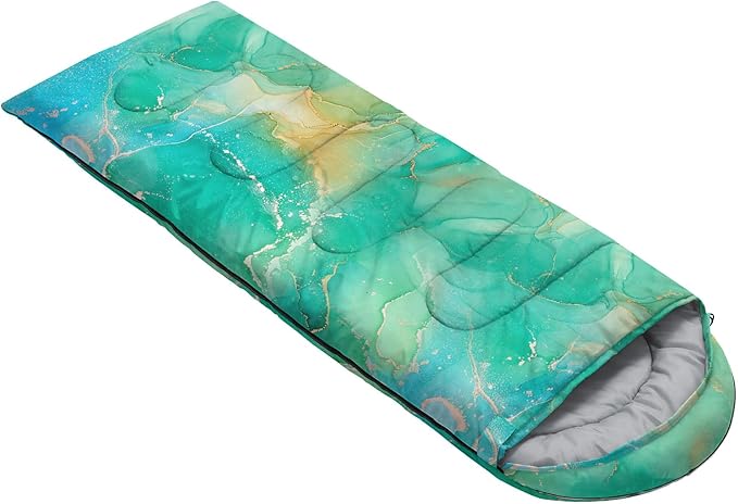 Kids Sleeping Bag for Boys GirlsGreen Theme Print-Lightweight Warm Portable Outdoor Indoor-Waterproof Cold Weather Resistant Sleeping Bag for Camping Hiking(Green Theme)