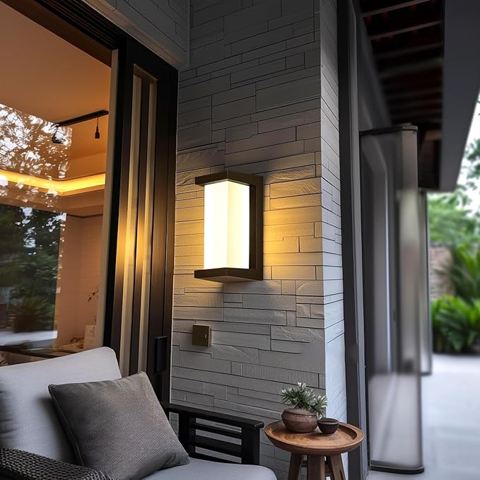 Black Exterior Lighting Fixtures Rectangular Modern Front Porch Light Fixtures 12W Outdoor Wall Light Fixtures Wall Mount IP65 Waterproof Outdoor Wall Sconce 3-Color-Changeable