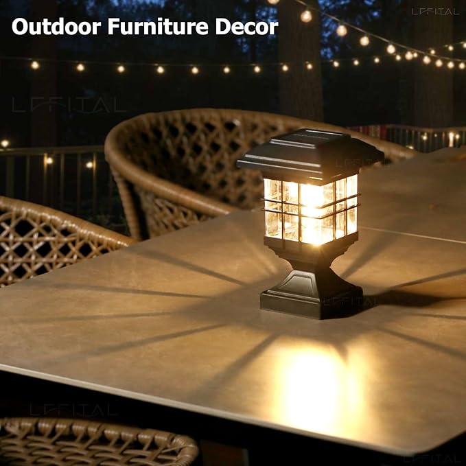 Solar Post Lights Outdoor Solar Cap Lights Deck Fence Cap for 4x4 5x5 6x6 Posts Patio Garden Courtyard Bright Decoration Fixture Waterproof Warm White Lighting Black (4Pack)