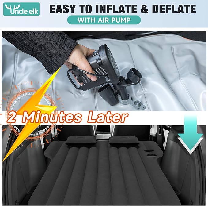 Tesla Model Y Mattress Inflatable SUV Mattress for Portable Camping Mattress Foldable Air Mattress with Air Pump and Storage Bag for Tesla Model Y and SUV Travel Black