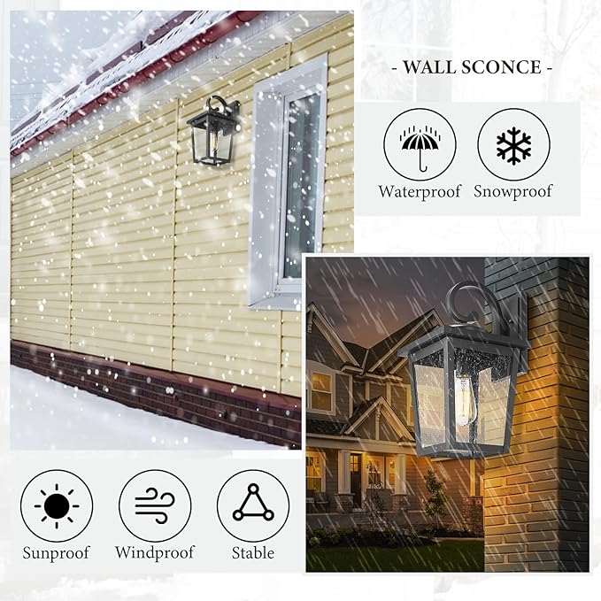 Outdoor Light Fixtures Wall Mount Waterproof Exterior Wall Lanterns with Seeded Glass Outside Wall Sconces Front Porch Lights for House Garage Doorway Patio Large