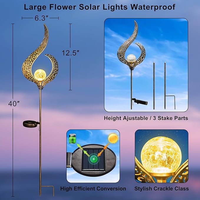 HOMEIMPRO Outdoor Solar Garden Lights Waterproof Gifts for Mom Dad Yard Art Pathway Lawn Ornaments Outdoor DecorBirthday Gifts for Wife Women (Bronze2Pack)
