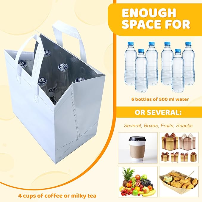 Hushee 200 Pcs Insulated Take out Bags Bulk Thermal Insulation Take Away Bags Disposable 10.24x11.02x6.69 Inch for Grocery Lunch Hot Cold Frozen Food Delivery Shipping Cooler(White)
