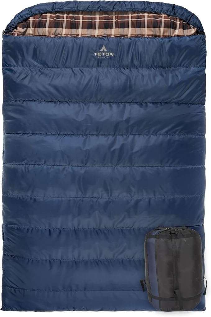 Teton Mammoth Queen Size Double Sleeping Bag- A Warm Bag The Whole Family can Enjoy – Great for Camping Hunting and Base Camp. Compression Sack Included