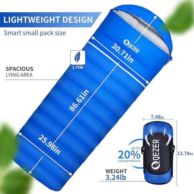 Down Sleeping Bag for Adults 600 Fill Power Ultralight &amp Compact with Compression Sack for Backpacking Camping Hiking