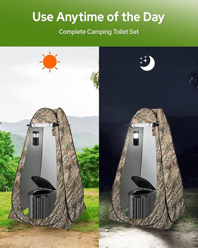 Camping Toilet with Pop-Up Privacy Tent and Liquid Waste Gel Portable Toilet for Camping with Large Tent Ergonomic Potty Provides Enhanced Comfort Suitable for All Ages