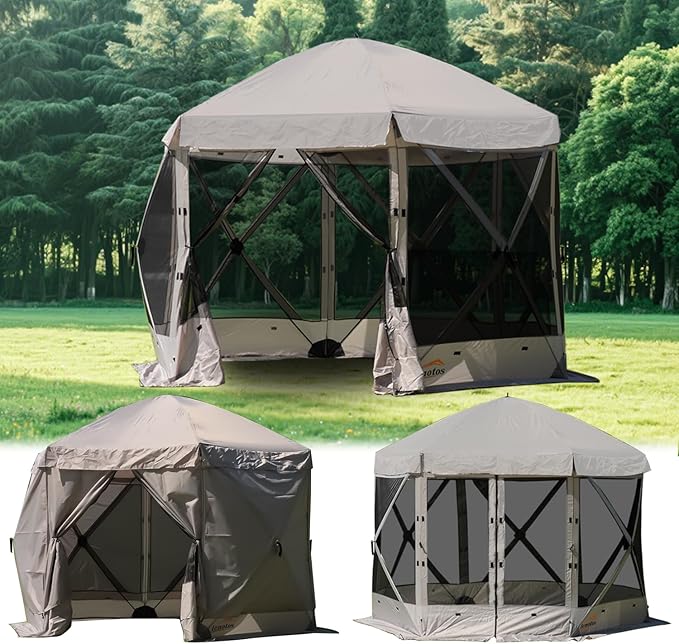Pop Up Screen Tent 12'x12' Windproof &amp UV Protection Sun Shelter Portable Instant Setup 6-Sided Screen Tent for Picnic Camping Backyard Outdoor (Grey)