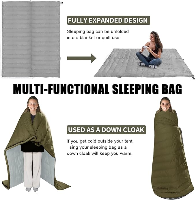 Down Sleeping Bag for Adults Ultralight Wearable Sleeping Bag for Backpacking Can Be Used as a Blanket or Mat