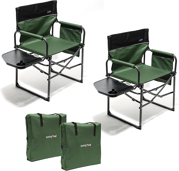 SUNNYFEEL Camping Directors Chair Heavy DutyOversized Portable Folding Chair with Side Table Pocket for Beach FishingTripPicnicLawnConcert Outdoor Foldable Camp Chairs
