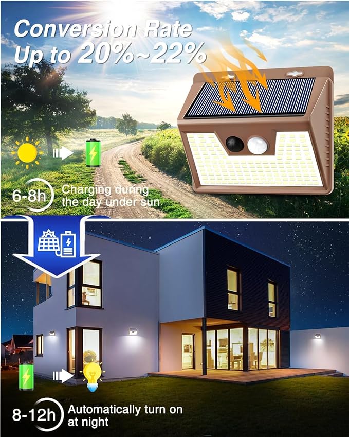 Peasur Solar Lights for Outside [10 Pack/140LED/Brown] Motion Sensor Outdoor Lights Ultra-Bright Solar Security Light 3 Working Modes Waterproof for Outside Garden Yard