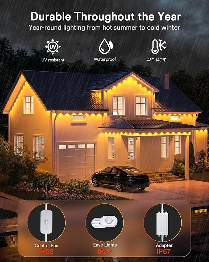 Lumary Permanent Outdoor Lights 2 with Remote for House 200ft with 120 RGBAICW LEDs 7200lm for Home Daily &amp Accent Lighting 110+ Scenes for Christmas Decor IP67 Waterproof Work with Alexa Goog