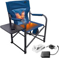 Bliss Hammocks 24 Volt Heated Directors Seat with 3 Heat Settings Folding Portable 21 Inch Wide Steel Frame Camping Chair - Battery Included Blue