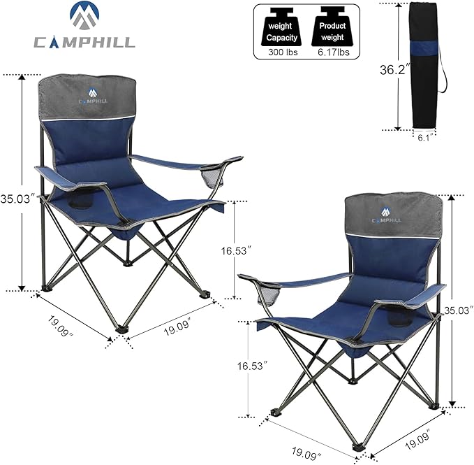 CAMPHILL Camping Chair Set of 3 Outdoor Folding Camping Chairs for Heavy People with Cup Holder &amp Carry BagCollapsible Chair Include One Sofa Chair and Two Single ChairSupport up to 500lbs