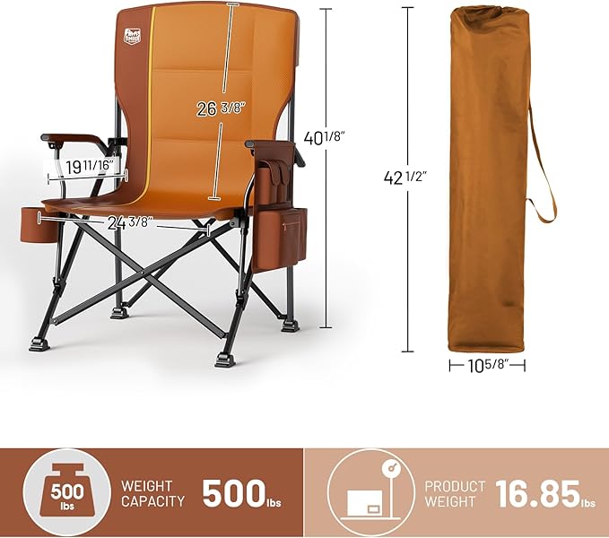 TIMBER RIDGE Oversized Folding Camping Chair High Back Heavy Duty for Adults Support up to 500lbs with Cup Holder Side Pocket Cooler Bag 2 Pack