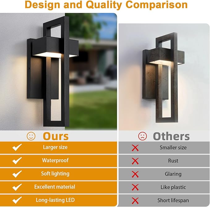LamQee Outdoor Wall Lights Modern Exterior Lighting Fixtures 3000K Integrated LED Outdoor Wall Sconce Lighting 2 Packs Matte Black Outside Wall Mount Lights for House Front Door Porch Garage Patio