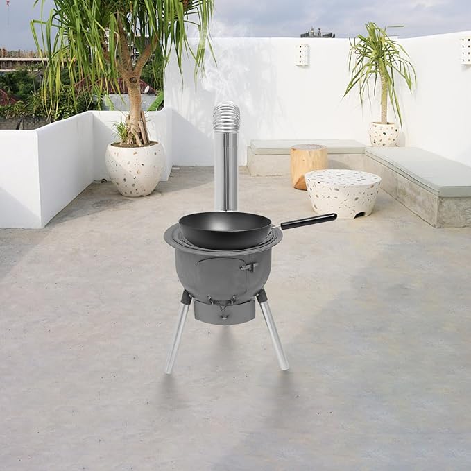 Multifunction Wood Burning Stove With Grill Rack Camping Wood Stove Large Charcoal Grill With Grill Rack For Outdoor/Backyard Cooking Picnic And Barbecue. (Silver- Grey-16.9in+ 3 Wok Rings)