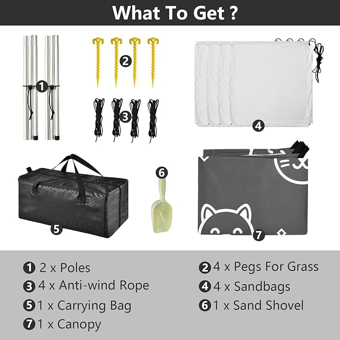 ALAZA Cute Kitten Cats Beach Tent Sun Shelter UPF50+ Protection Beach Shade Canopy w/ 4 Sandbags for Outdoor Camping Fishing Backyard Fun Picnic 10x9 ft