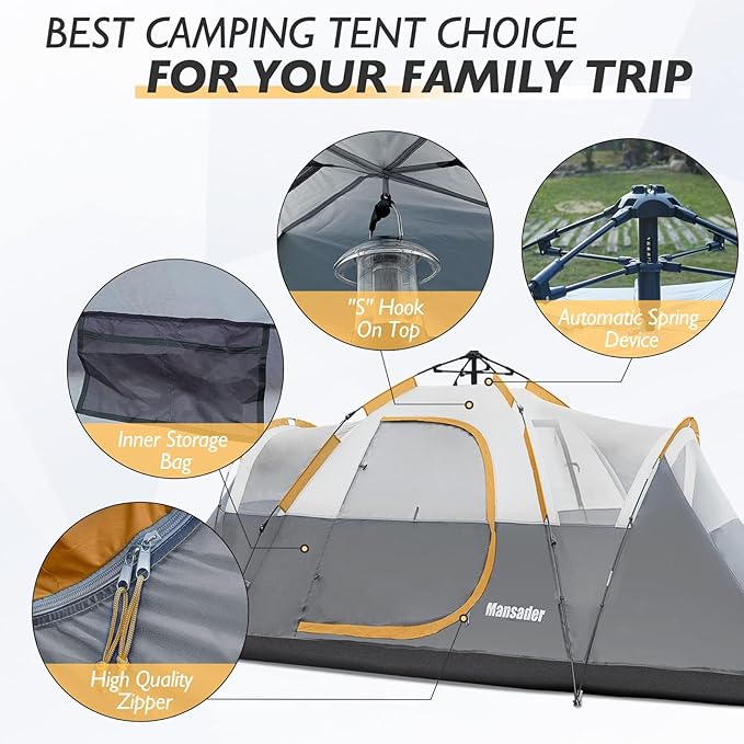 6 Person Family Camping TentWaterproof Windproof with Top RainflyEasy Set UpPop Up Tent for Outdoor Camping Hiking Trave