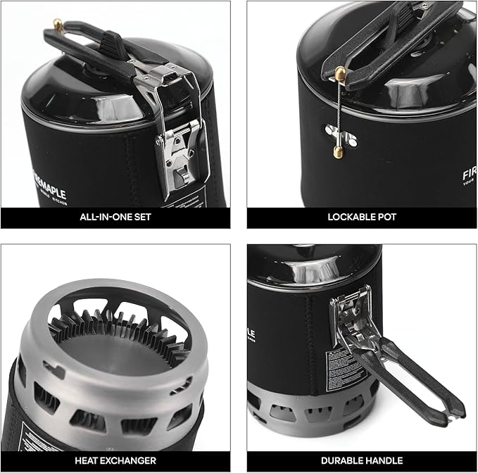 Fire-Maple Fixed Star 3 Personal Cooking System | Pot/Jet Burner Stove System with Electric Ignition | Ideal for Hiking Camping Backpacking Fishing Hunting Trips and Emergency Use Black