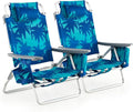 GYMAX Beach Chairs Backpack Camping Chair with Armrest Cooler Bag Cup Holder Towel Bar &amp Side Pockets Sunbath Sling Tanning Lounge Folding Layout Chair (Without Table Coconut Tree)