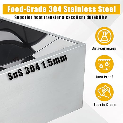 Maple Syrup Evaporator Pan with Value 24x24x7 in 304 Stainless Steel Evaporator Pan for Home Outdoor Efficient Boiling Maple Syrup 17.5 gal Silver