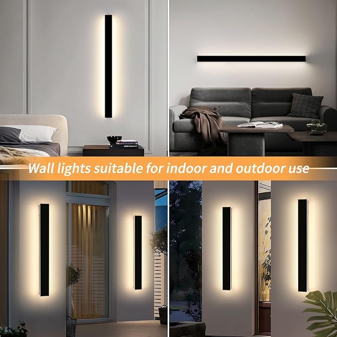 Mikeru 39.3 2Pack Outdoor Wall Sconce 3000K Warm White - IP65 Waterproof Black Exterior Light Hardwired Wall Mounted Fixture for Porch Patio &amp Entryway | Non-Dimmable Weatherproof Design
