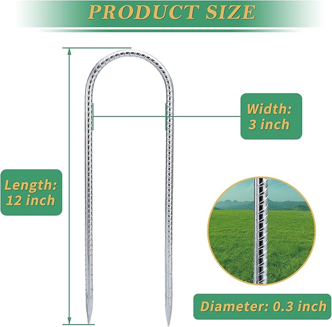 YANYUCB Ground Anchors8 Pack Galvanised Threaded Steel Rebar StakesTrampoline Stakes12 Inch Heavy Duty U Hook Ground Stakes for Fixing TentsSwing FramesTrampolinesGardening