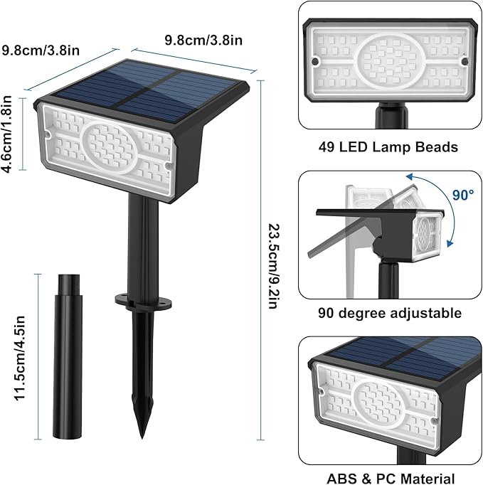 T-SUN Solar Spot Lights Outdoor 4 Pack 49LED Landscape Spotlights 2 Lighting Modes Auto ON/Off Solar Lights for Trees Garden Yard Pathway Driveway(Blue)