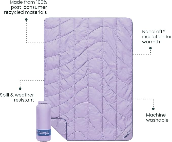 Rumpl Travel Puffy Blanket Ultra-Packable Travel-Size Warmth and Comfort Lavender