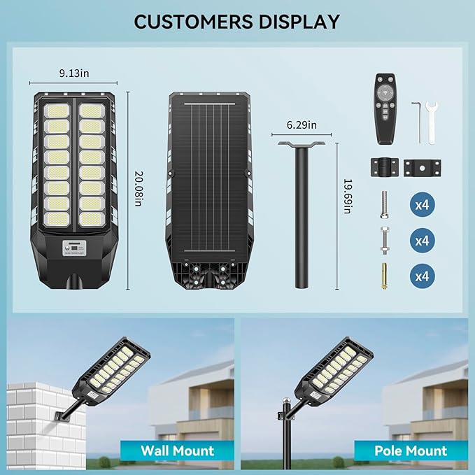 8000W Solar Street Lights Outdoor Solar Lights Outdoor Waterproof with Motion Sensor and Remote Control Parking Lot Light Dusk to Dawn Security Flood Light for Yard Garden 2 Pack