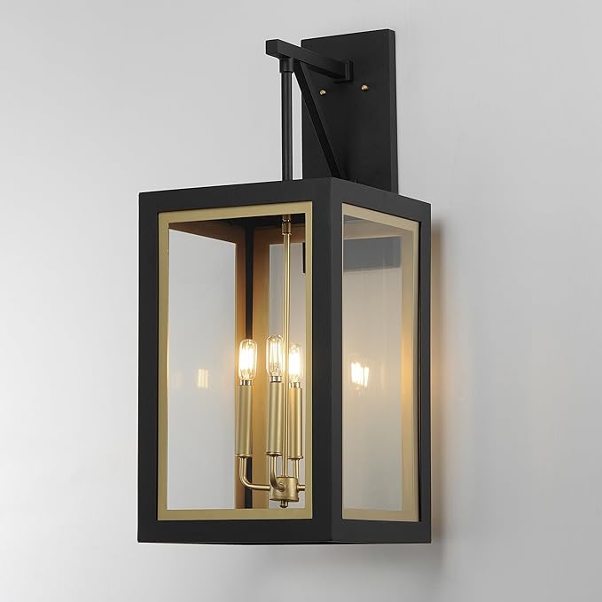 Maxim Lighting 30056CLBKGLD I Neoclass Collection 29 Inch Four Light Outdoor Wall Sconce I Black &amp Gold Finish I Modern Contemporary Light Fixture I